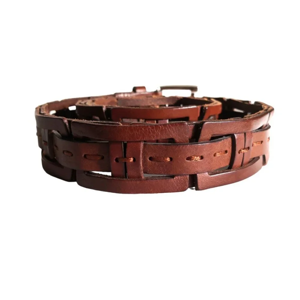 Genuine Leather Link Belt Silver Buckle 40